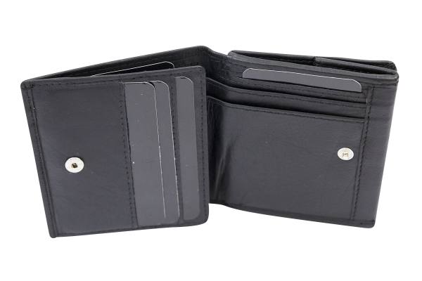 LEAS Wiener Schachtel mit großem Kleingeldfach mit RFID Schutz Block Folie im Kreditkartenformat mit Geschenk Box Echt-Leder, schwarz